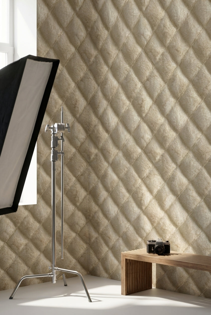 Beige Diamond Quilted Texture Wallpaper