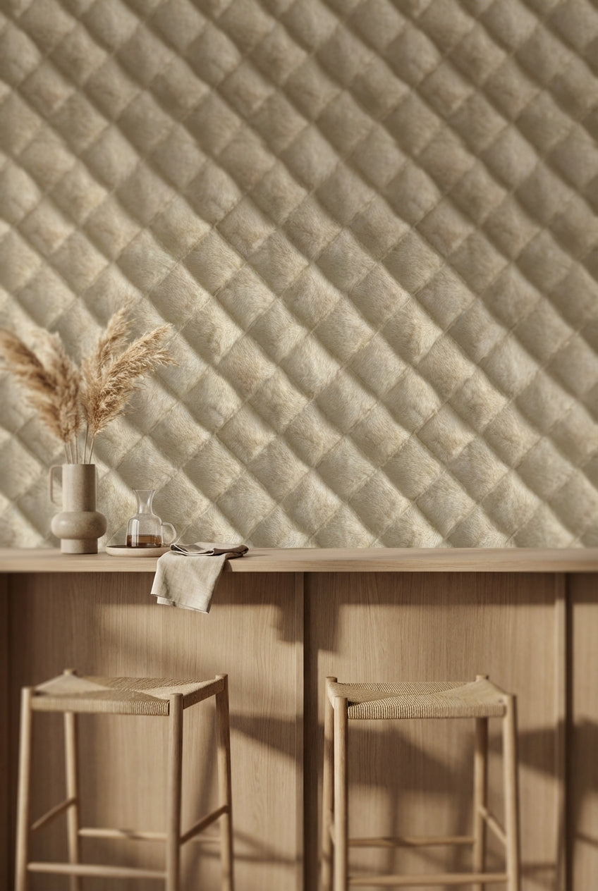 Beige Diamond Quilted Texture Wallpaper