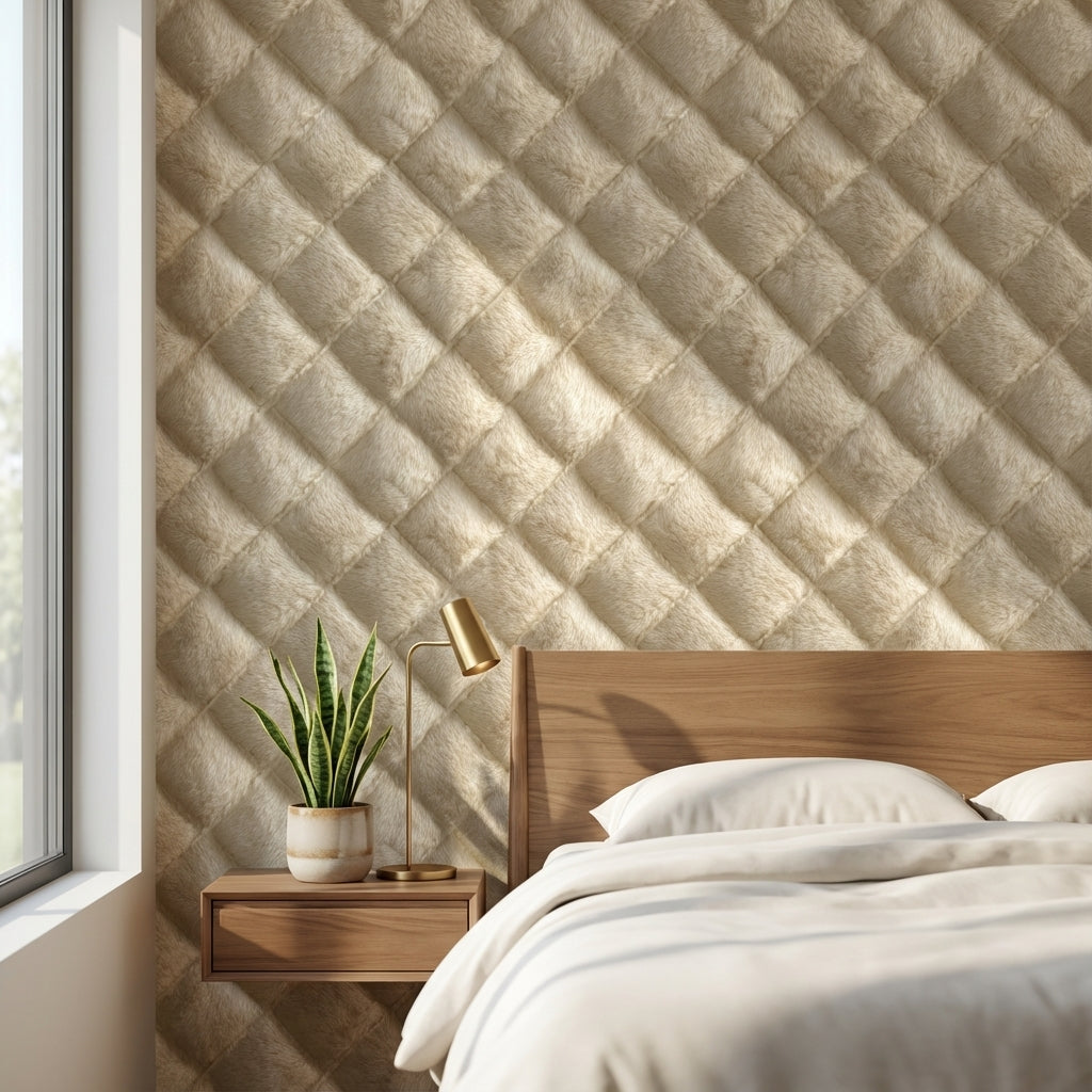 Beige Diamond Quilted Texture Wallpaper