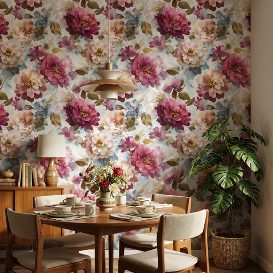 Vivid Multicolor Large Floral Pattern Wallpaper