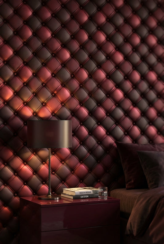 Rich Burgundy 3D Quilted Leather Wallpaper