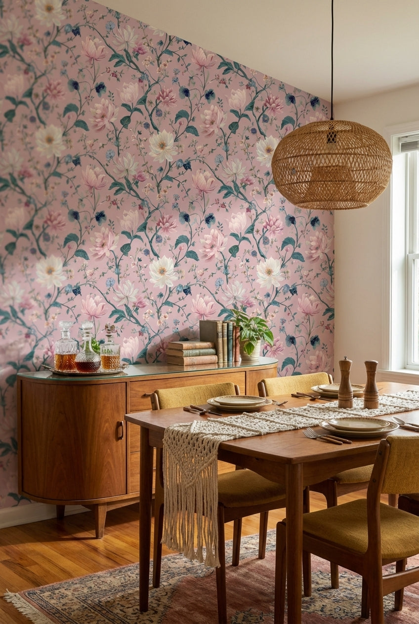 Soft Pastel Pink Large Floral Wallpaper