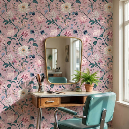 Soft Pastel Pink Large Floral Wallpaper