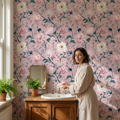 Soft Pastel Pink Large Floral Wallpaper