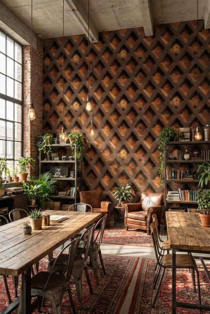 Rustic Orange Geometric Industrial Wallpaper