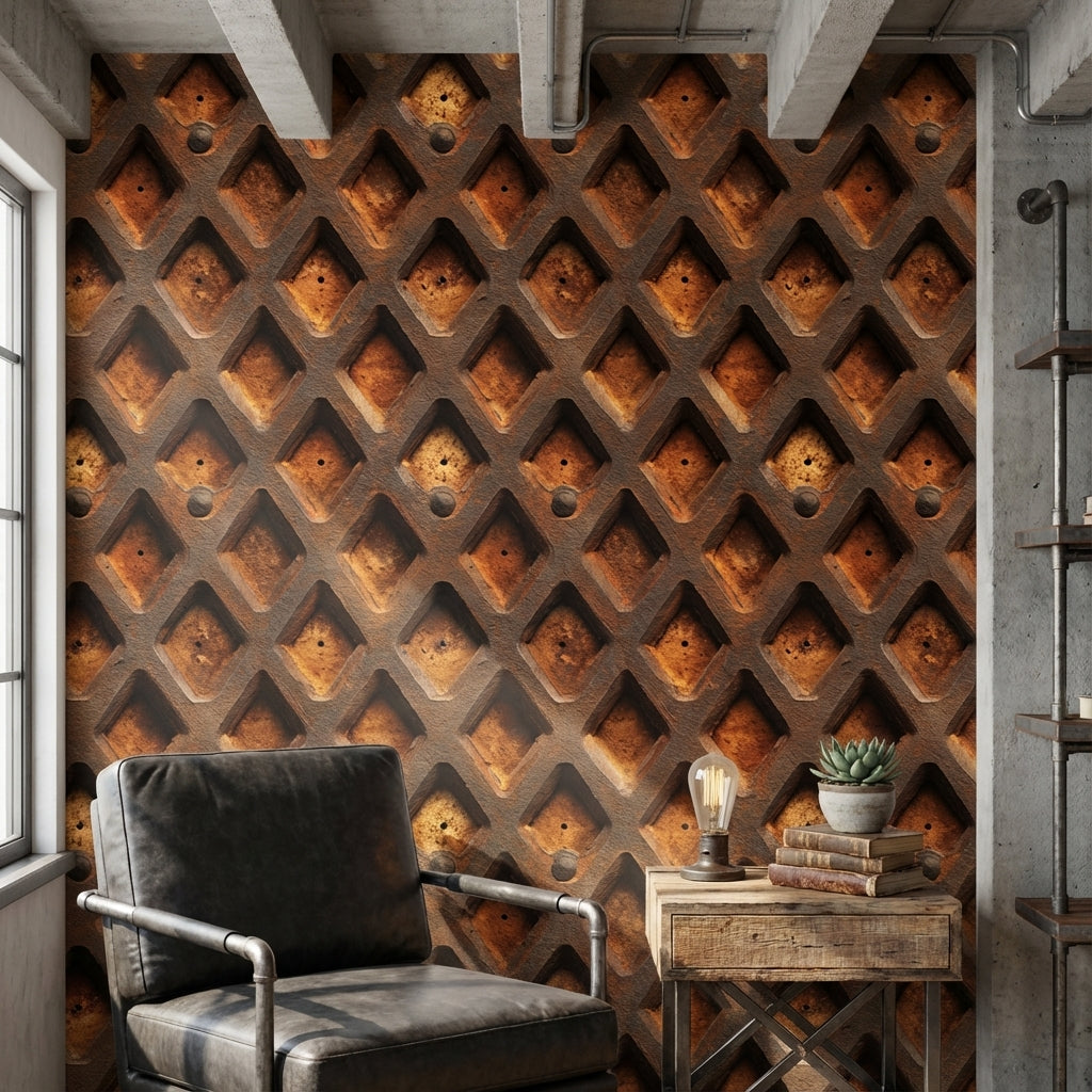 Rustic Orange Geometric Industrial Wallpaper