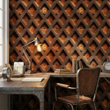 Rustic Orange Geometric Industrial Wallpaper