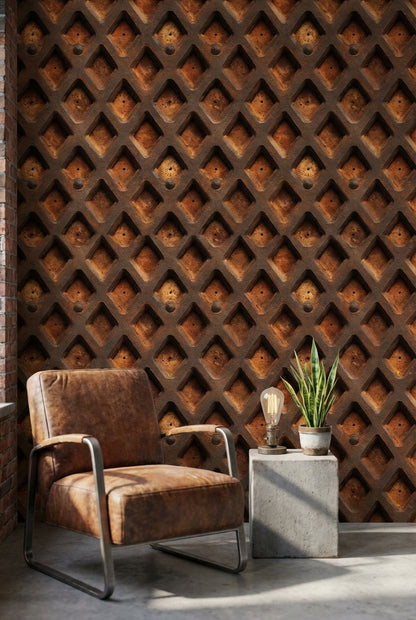 Rustic Orange Geometric Industrial Wallpaper