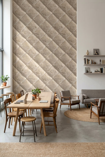 Textured Beige Diagonal Plush Abstract Wallpaper