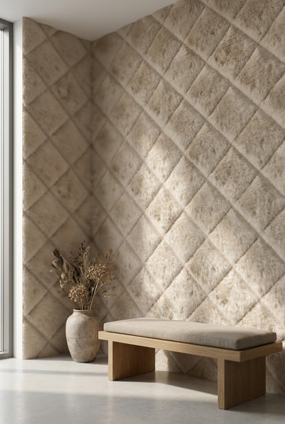 Textured Beige Diagonal Plush Abstract Wallpaper