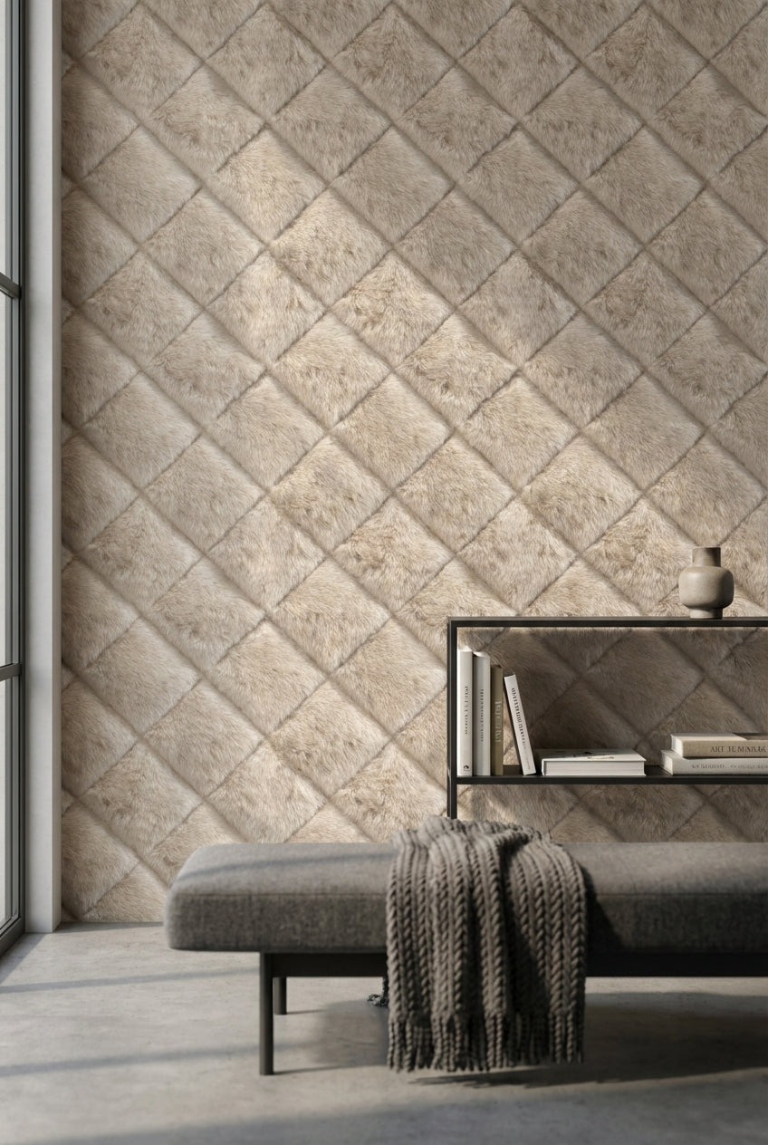 Textured Beige Diagonal Plush Abstract Wallpaper