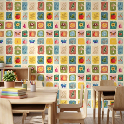Playful Cream Multicolor Block Print Wallpaper