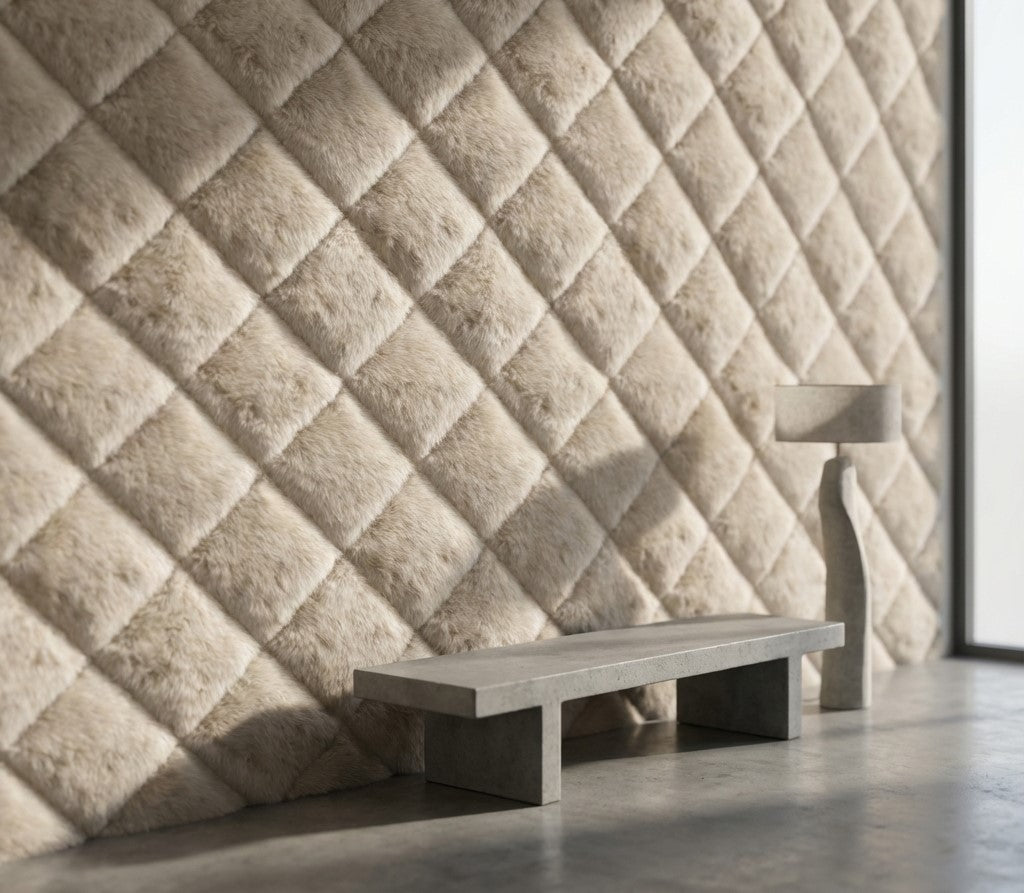 Textured Beige Diagonal Plush Abstract Wallpaper