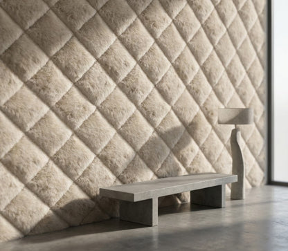 Textured Beige Diagonal Plush Abstract Wallpaper