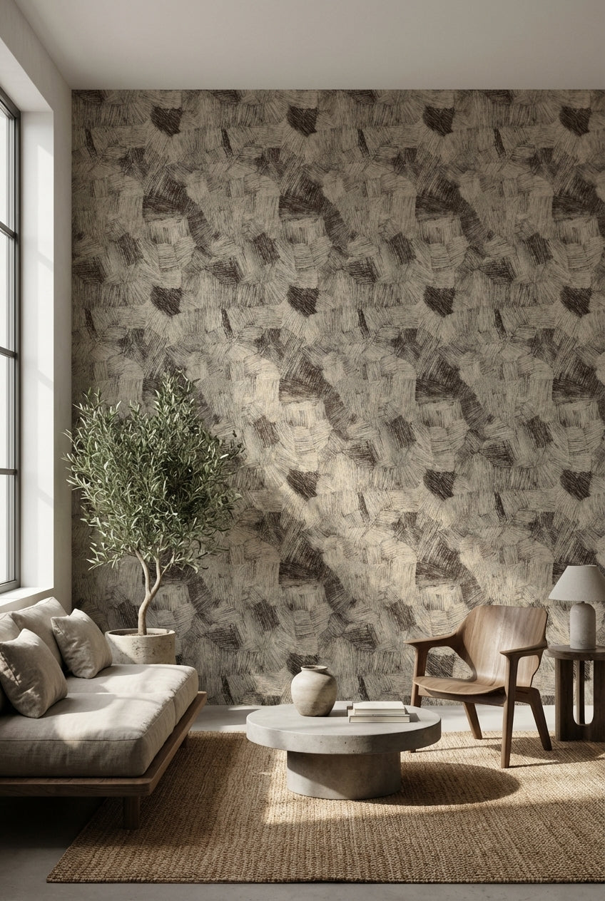 Textured Beige and Brown Abstract Pattern Wallpaper