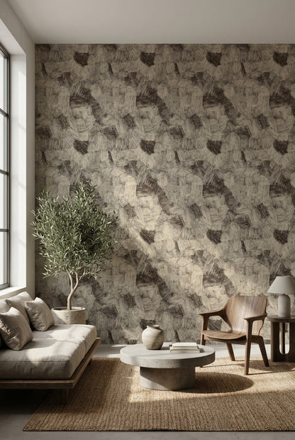 Textured Beige and Brown Abstract Pattern Wallpaper