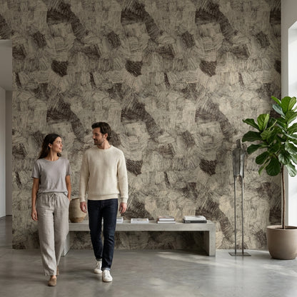 Textured Beige and Brown Abstract Pattern Wallpaper