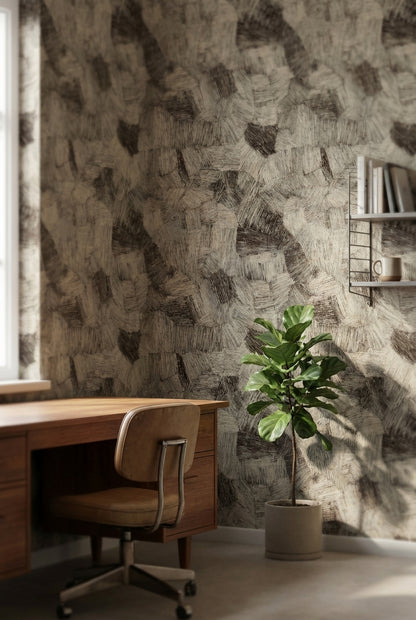 Textured Beige and Brown Abstract Pattern Wallpaper