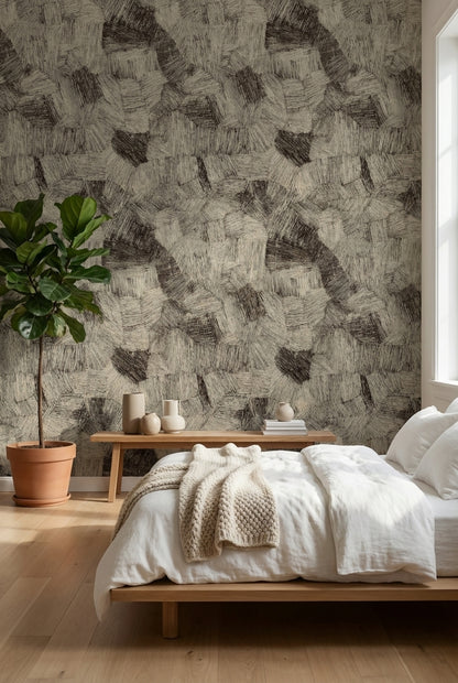Textured Beige and Brown Abstract Pattern Wallpaper