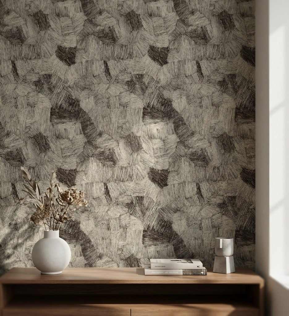 Textured Beige and Brown Abstract Pattern Wallpaper