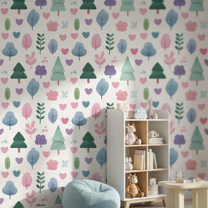 Cream Pastel Forest Friends Kids Wallpaper