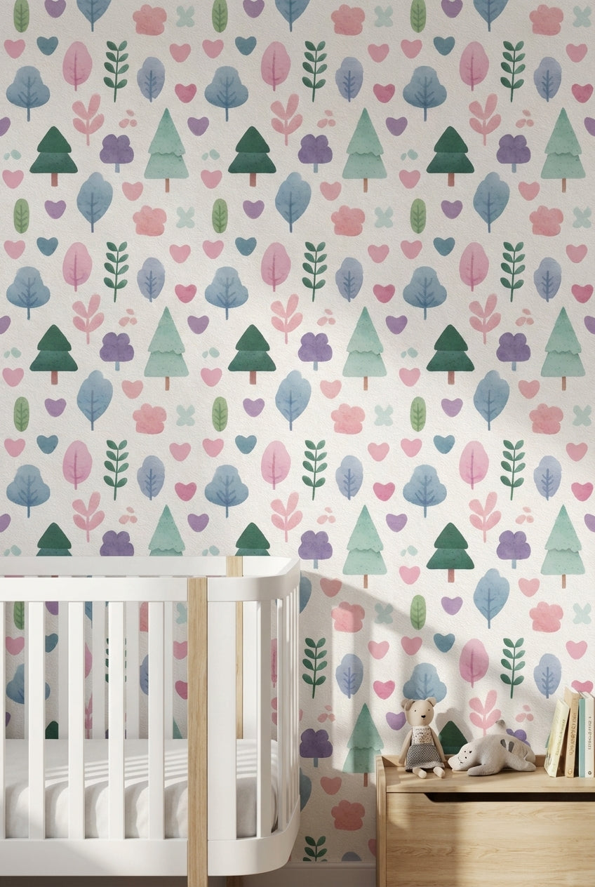 Cream Pastel Forest Friends Kids Wallpaper