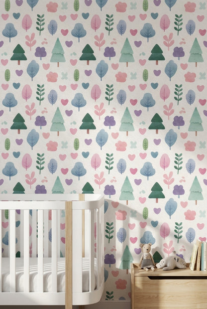 Cream Pastel Forest Friends Kids Wallpaper