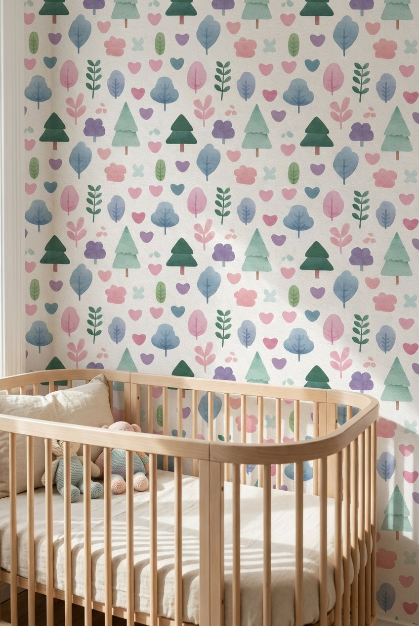 Cream Pastel Forest Friends Kids Wallpaper