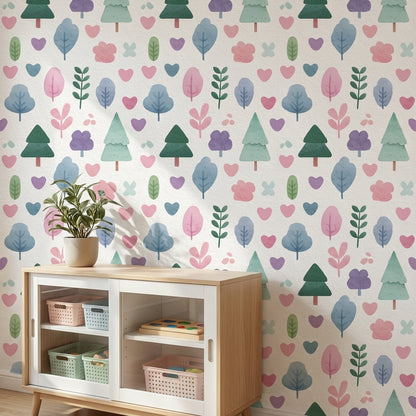 Cream Pastel Forest Friends Kids Wallpaper