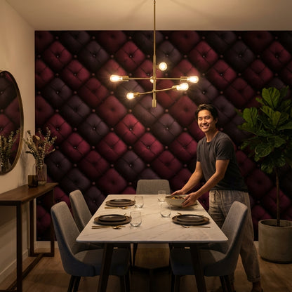 Burgundy and Black 3D Quilted Leather Wallpaper