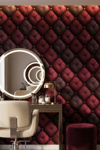 Burgundy and Black 3D Quilted Leather Wallpaper