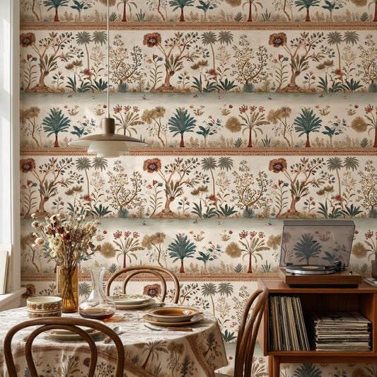 Cream Tropical Wildflower Vintage Wallpaper