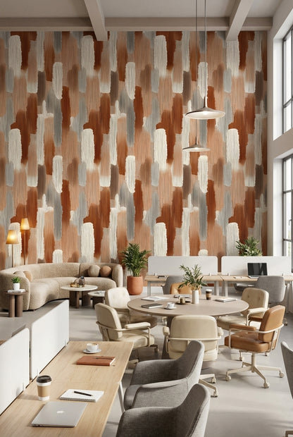 Beige and Terracotta Brushstroke Abstract Wallpaper