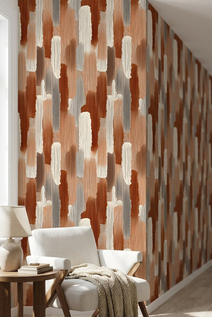 Beige and Terracotta Brushstroke Abstract Wallpaper