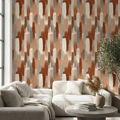 Beige and Terracotta Brushstroke Abstract Wallpaper