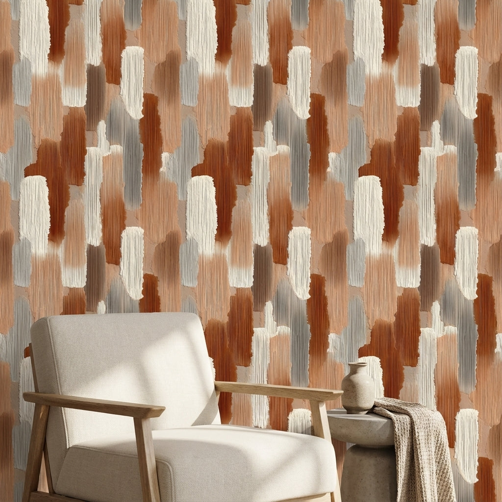 Beige and Terracotta Brushstroke Abstract Wallpaper