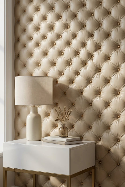 Beige 3D Buttoned Texture Wallpaper