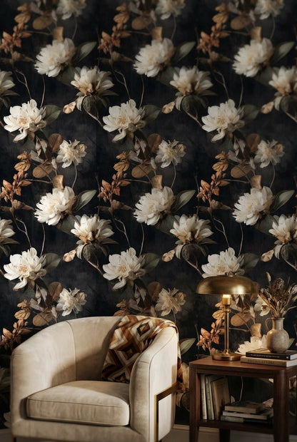 Dark Elegance Ivory Floral Wallpaper