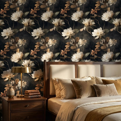 Dark Elegance Ivory Floral Wallpaper
