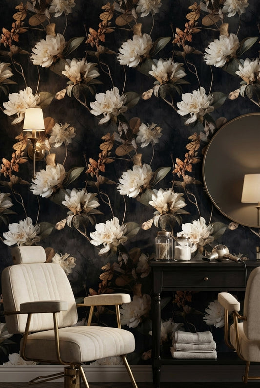 Dark Elegance Ivory Floral Wallpaper