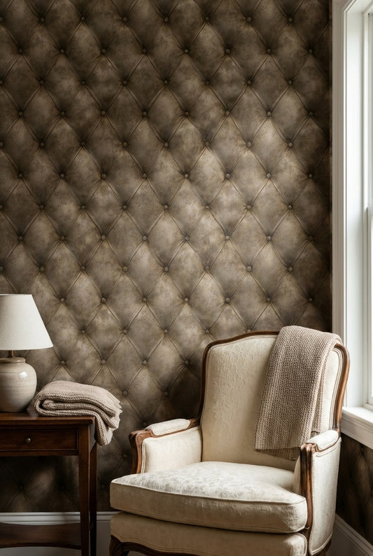 Warm Taupe Brown 3D Quilted Wallpaper