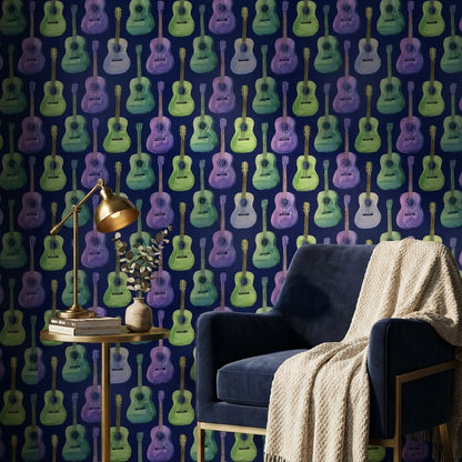 Navy Blue Colorful Guitar Music Wallpaper