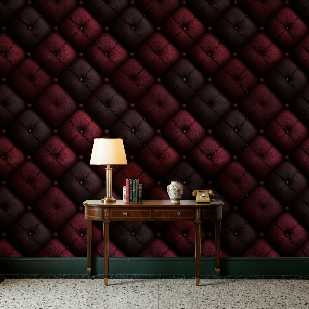 Burgundy and Black 3D Quilted Leather Wallpaper
