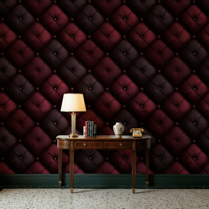 Burgundy and Black 3D Quilted Leather Wallpaper