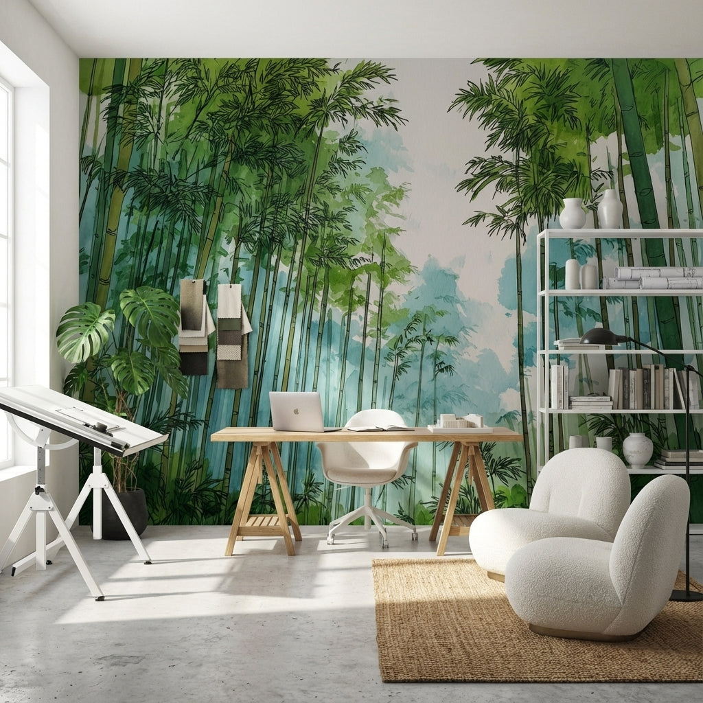 Bamboo Wallpaper Forest Green Removable Wall Decor
