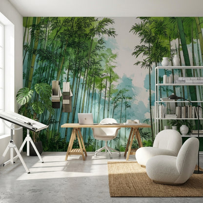 Bamboo Wallpaper Forest Green Removable Wall Decor