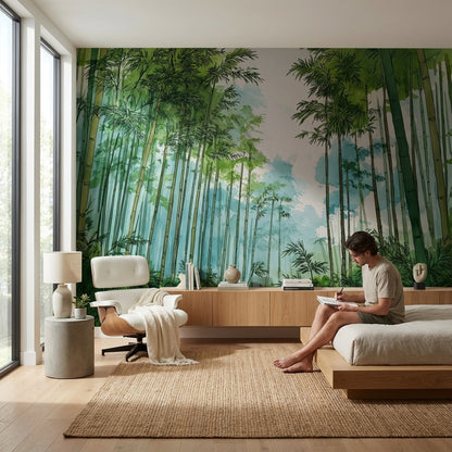 Bamboo Wallpaper Forest Green Removable Wall Decor
