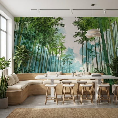 Bamboo Wallpaper Forest Green Removable Wall Decor