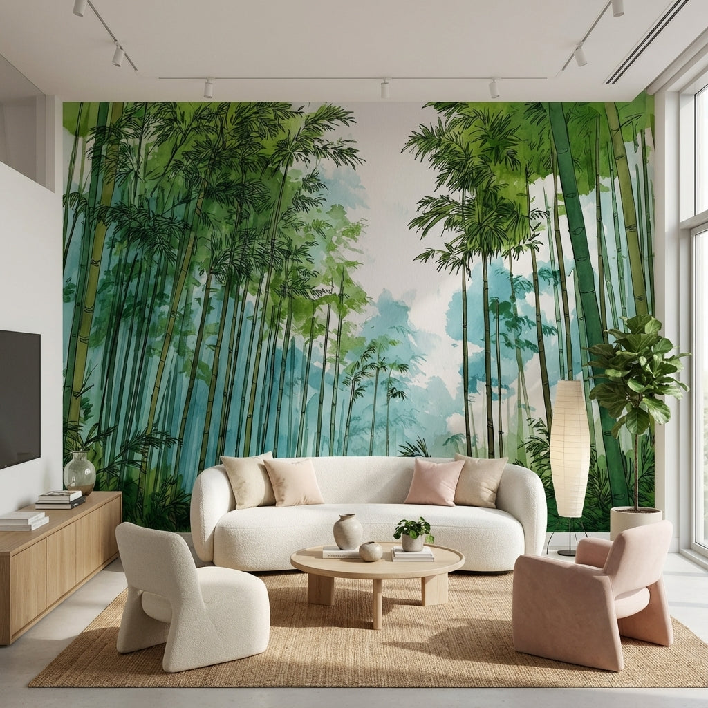 Bamboo Wallpaper Forest Green Removable Wall Decor