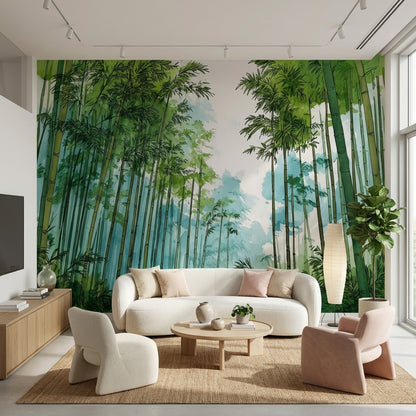 Bamboo Wallpaper Forest Green Removable Wall Decor